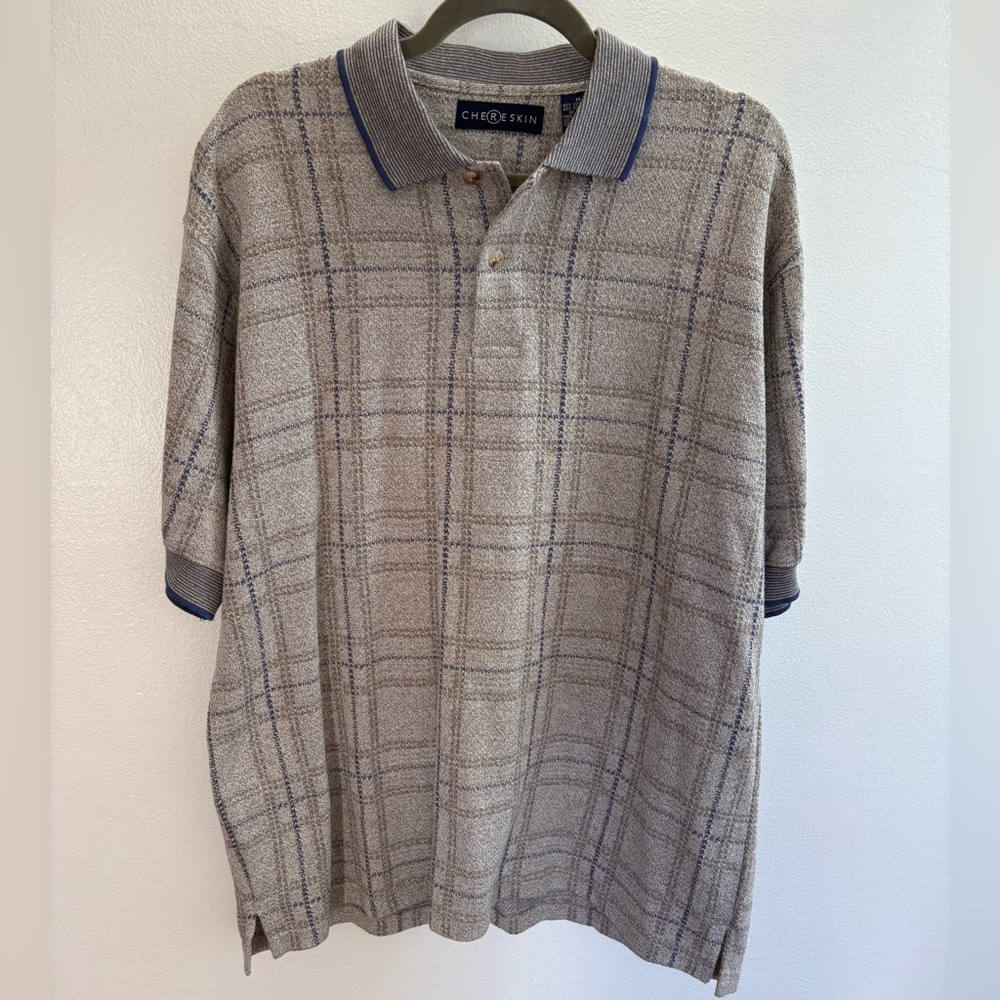 Chereskin Tan Plaid Polo Shirt M